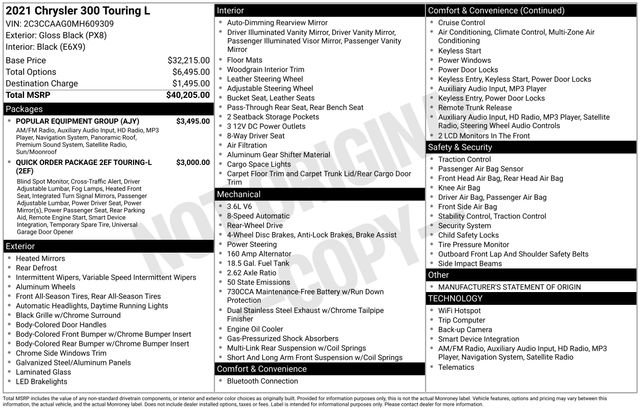 Used 2021 Chrysler 300 Touring L w/ Popular Equipment Group image 6