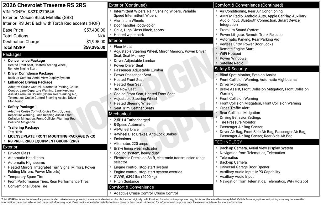 New 2026 Chevrolet Traverse RS AWD/4WD image 2