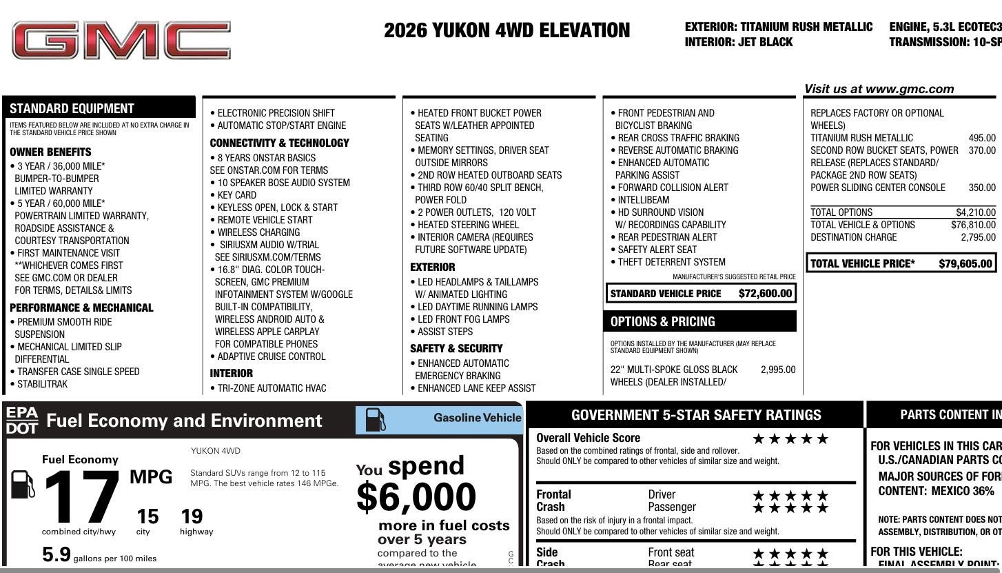 Used 2026 GMC Yukon Elevation AWD/4WD image 2