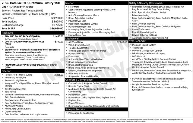 Certified 2026 Cadillac CT5 Premium Luxury w/ Sun And Sound Package AWD/4WD image 32