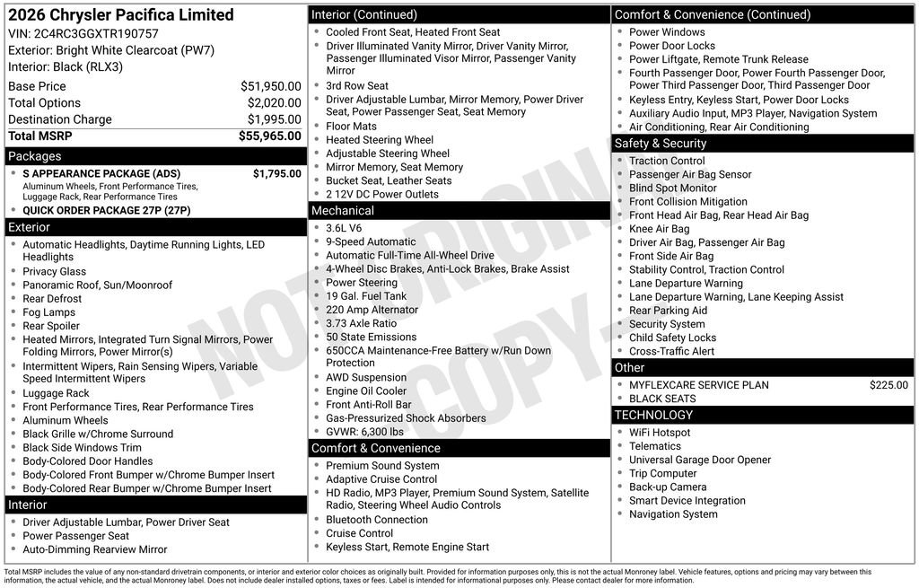 New 2026 Chrysler Pacifica Limited w/ S Appearance Package image 2