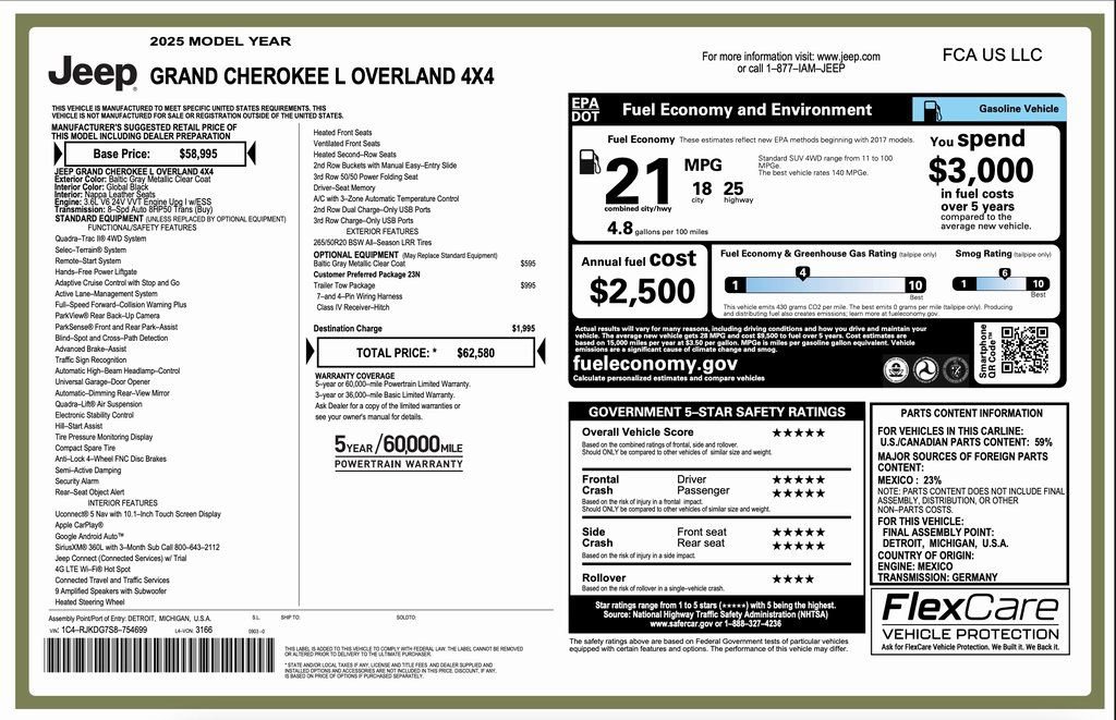 New 2025 Jeep Grand Cherokee L Overland w/ Trailer Tow Package image 2