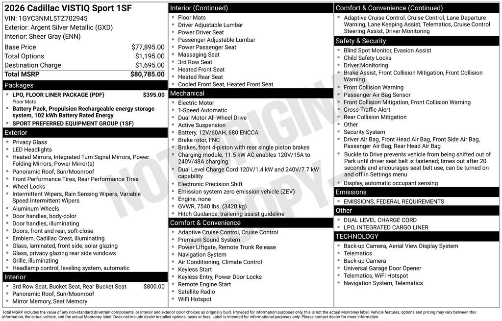 New 2026 Cadillac Vistiq Sport w/ LPO, Floor Liner Package image 4