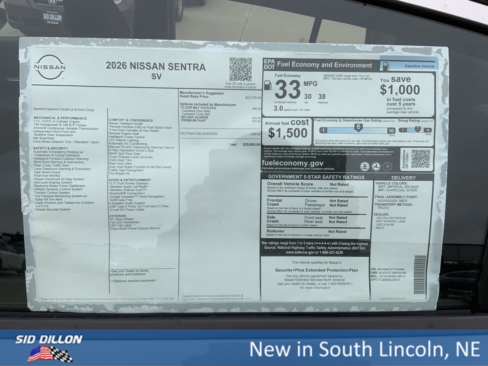 New 2026 Nissan Sentra SV w/ Floor Mat Package image 13