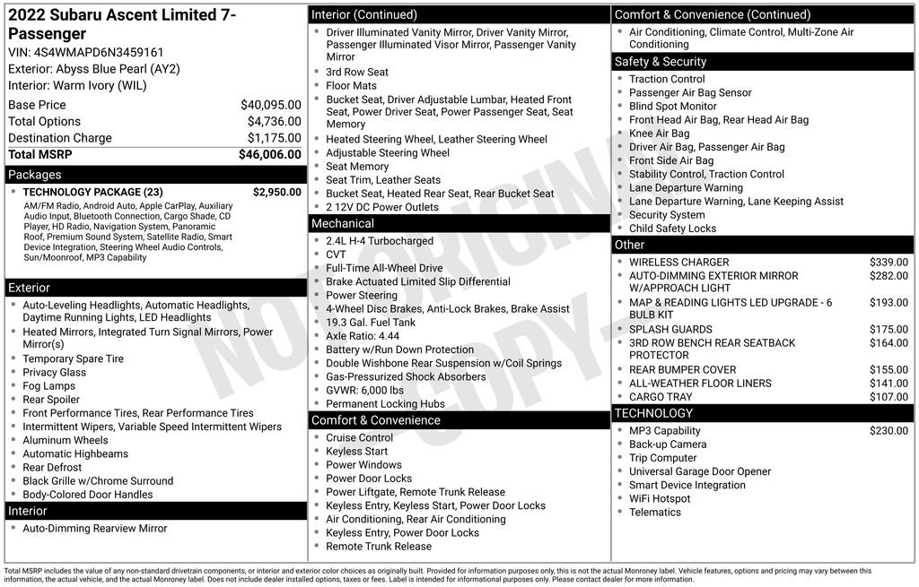 Certified 2022 Subaru Ascent Limited w/ Technology Package image 8