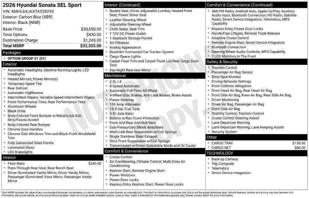 New 2026 Hyundai Sonata SEL AWD/4WD image 97