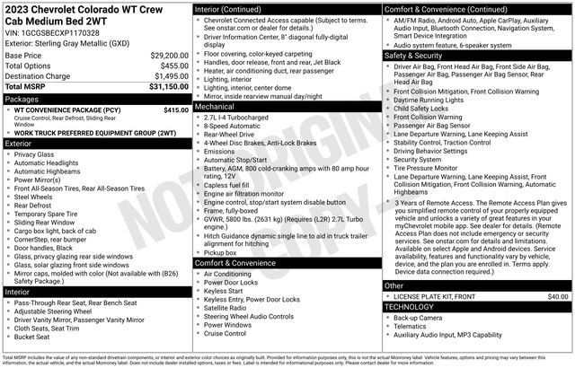 Certified 2023 Chevrolet Colorado W/T w/ WT Convenience Package RWD image 31