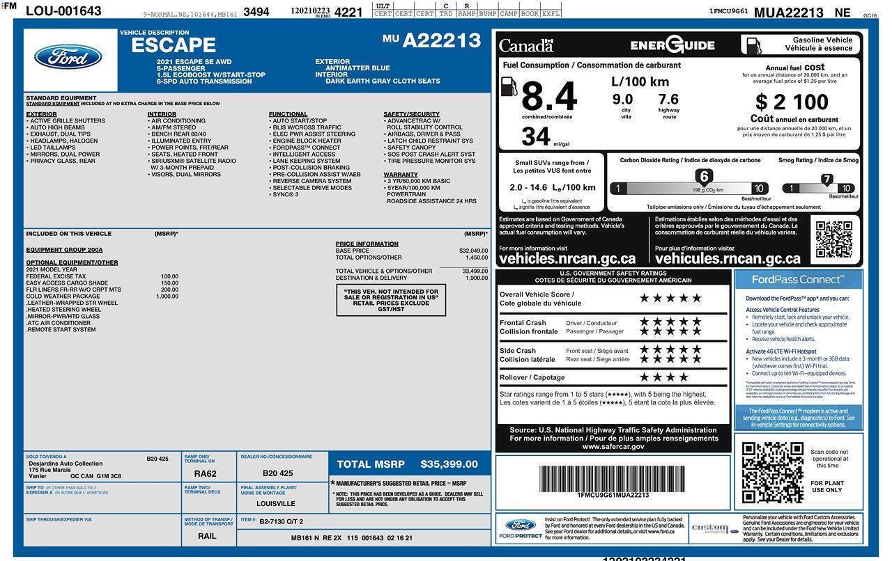 Used 2021 Ford Escape SE w/ Cold Weather Package AWD/4WD image 2