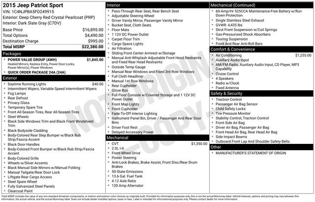 Used 2015 Jeep Patriot Sport w/ Power Value Group FWD image 11