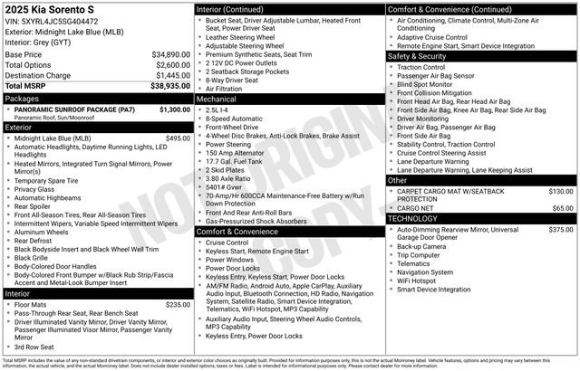 New 2025 Kia Sorento S w/ Panoramic Sunroof Package image 15