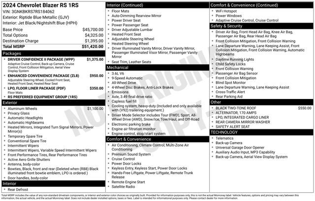 Certified 2024 Chevrolet Blazer RS w/ Driver Confidence II Package image 27