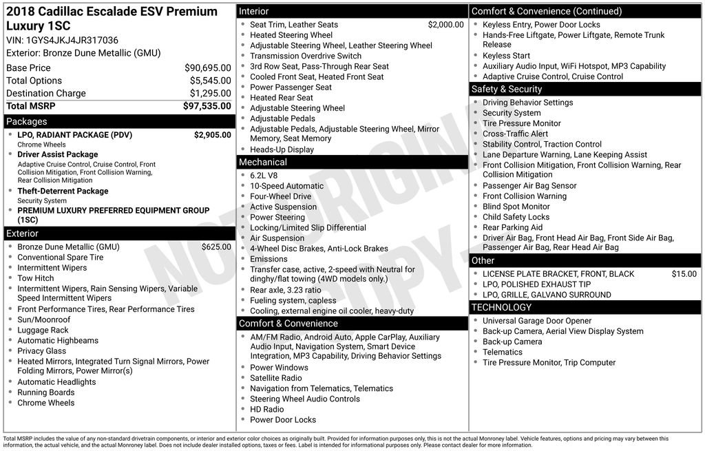 Used 2018 Cadillac Escalade ESV Premium Luxury w/ LPO, Radiant Package AWD/4WD image 15