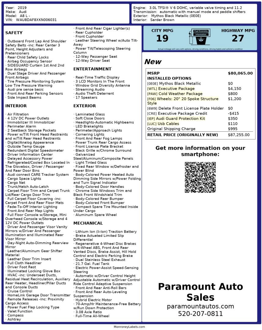 Used 2019 Audi A8 L 3.0T w/ Executive Package AWD/4WD image 2