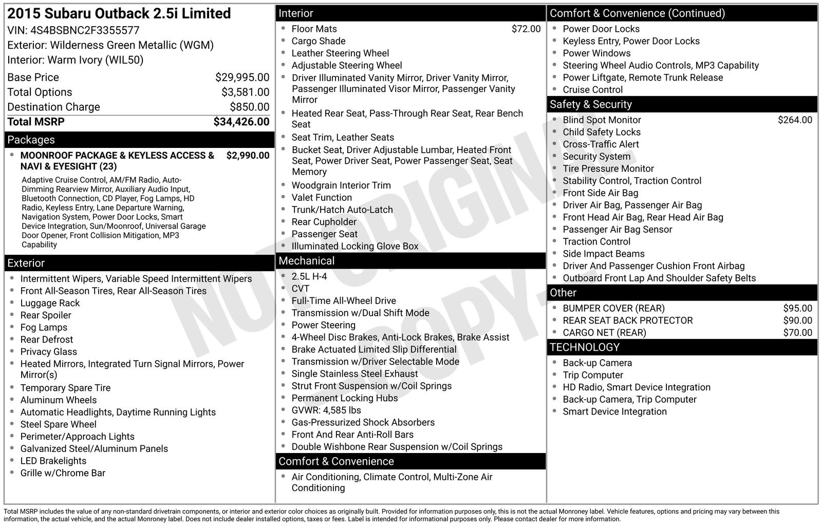 Used 2015 Subaru Outback 2.5i Limited image 4