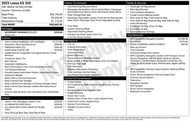 Used 2025 Lexus ES 350 w/ Accessory Package (Z1) FWD image 36