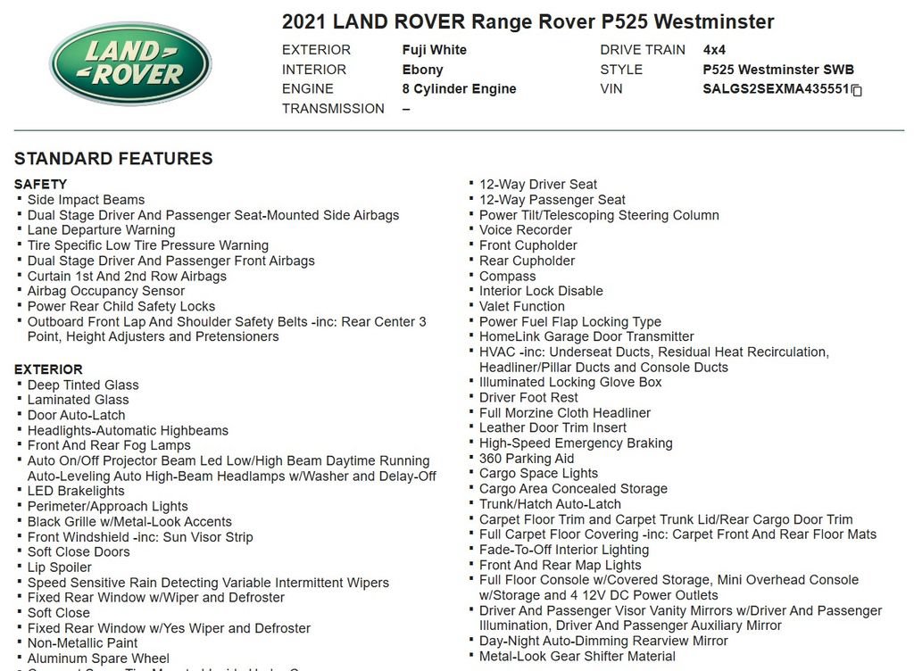 Used 2021 Land Rover Range Rover Westminster Edition AWD/4WD image 30