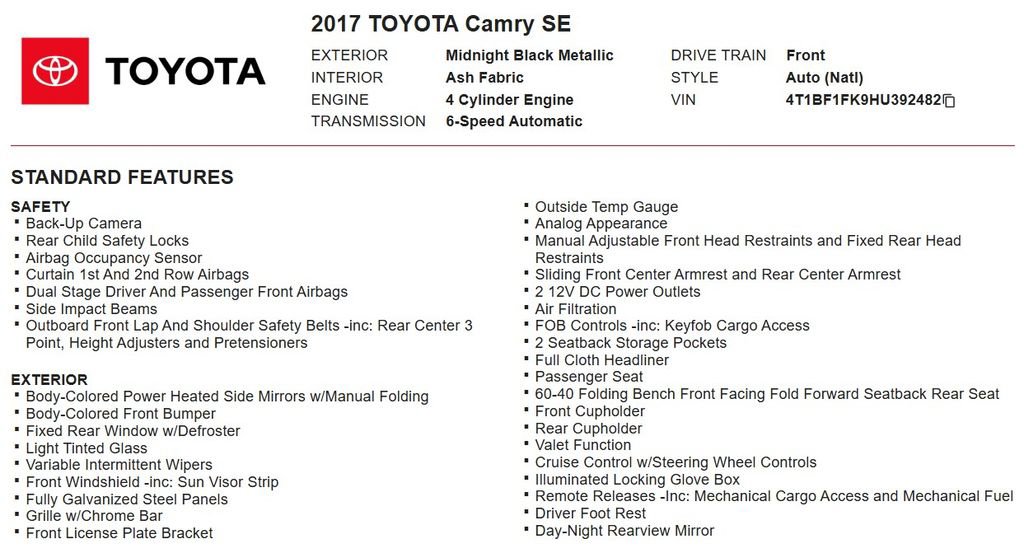 Used 2017 Toyota Camry SE FWD image 16