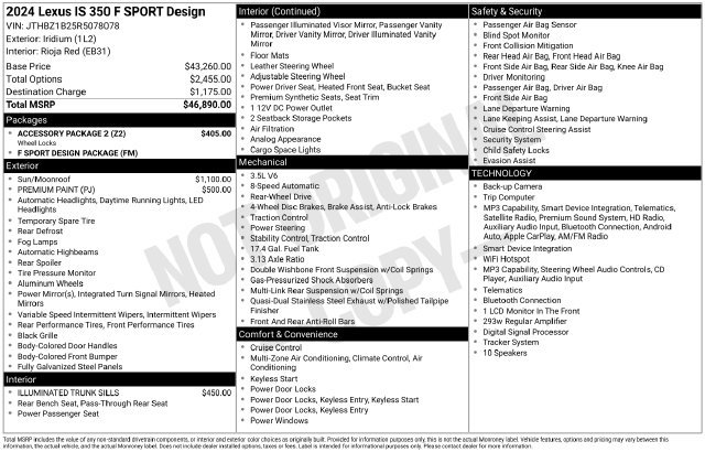 Used 2024 Lexus IS 350 F Sport w/ Accessory Package 2 RWD image 29