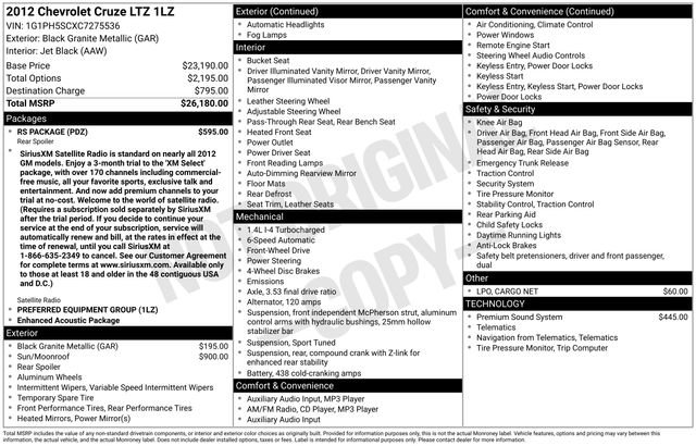 Used 2012 Chevrolet Cruze LTZ w/ RS Package image 13