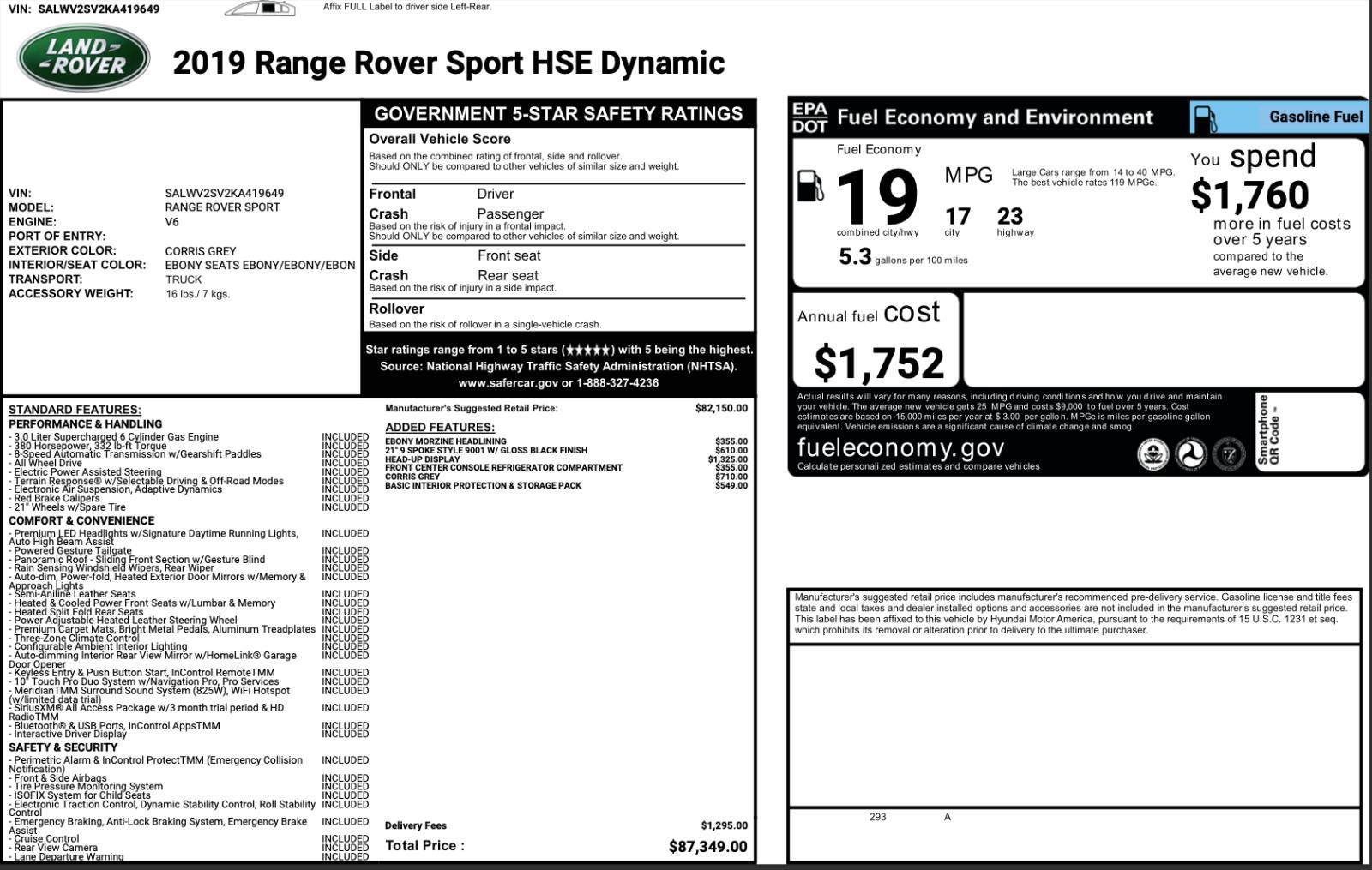 Used 2019 Land Rover Range Rover Sport HSE Dynamic AWD/4WD image 5