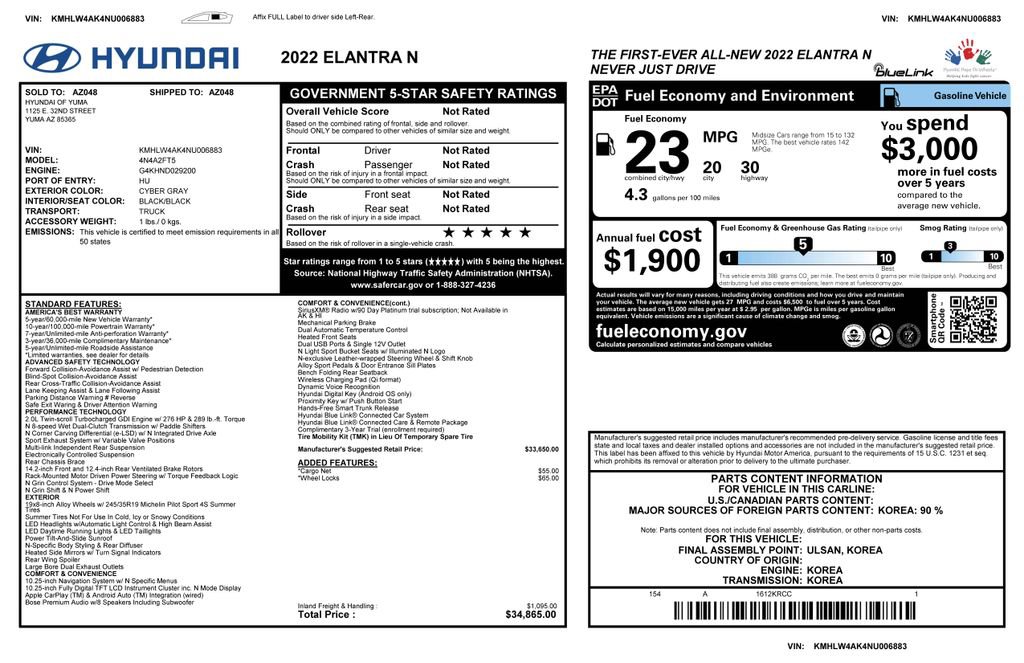 Used 2022 Hyundai Elantra N FWD image 2