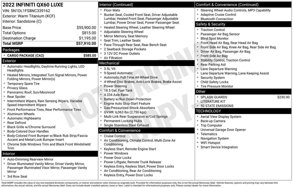 Used 2022 INFINITI QX60 Luxe w/ Cargo Package image 3