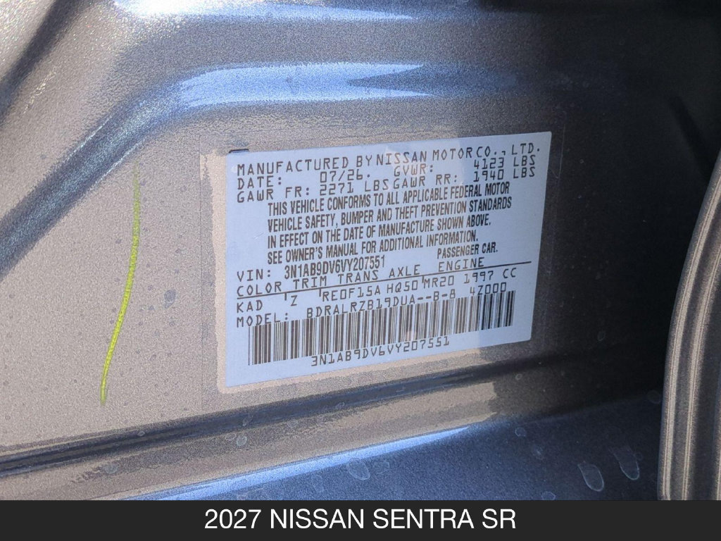 New 2027 Nissan Sentra SR w/ Floor Mat Package FWD image 24
