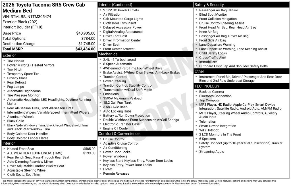 New 2026 Toyota Tacoma SR5 AWD/4WD image 4