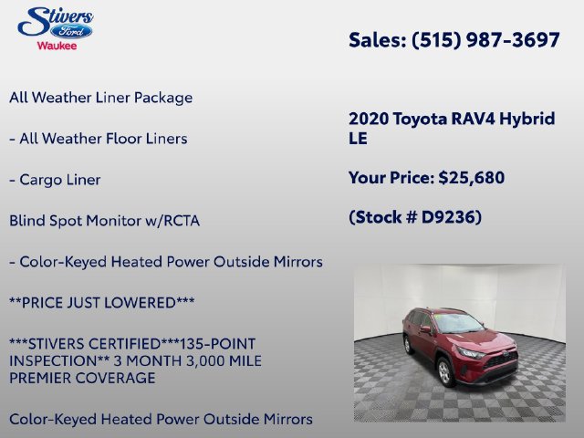 Used 2020 Toyota RAV4 LE w/ All Weather Liner Package AWD/4WD image 8