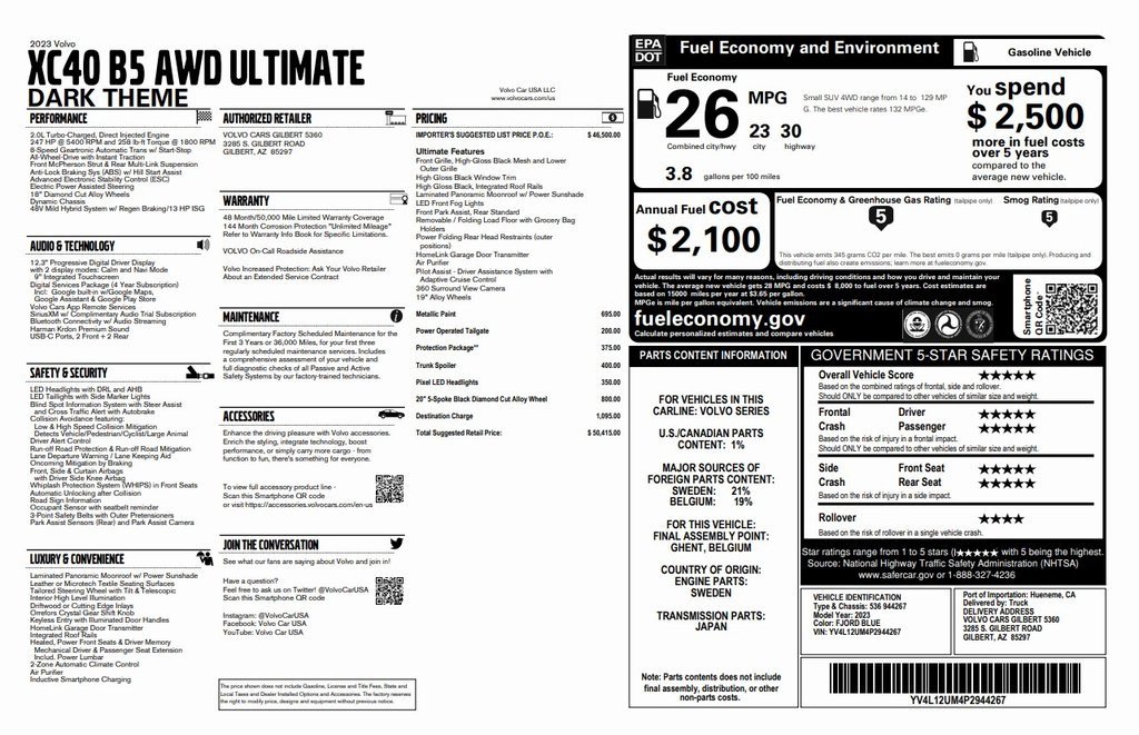 Used 2023 Volvo XC40 B5 Ultimate w/ Protection Package image 4