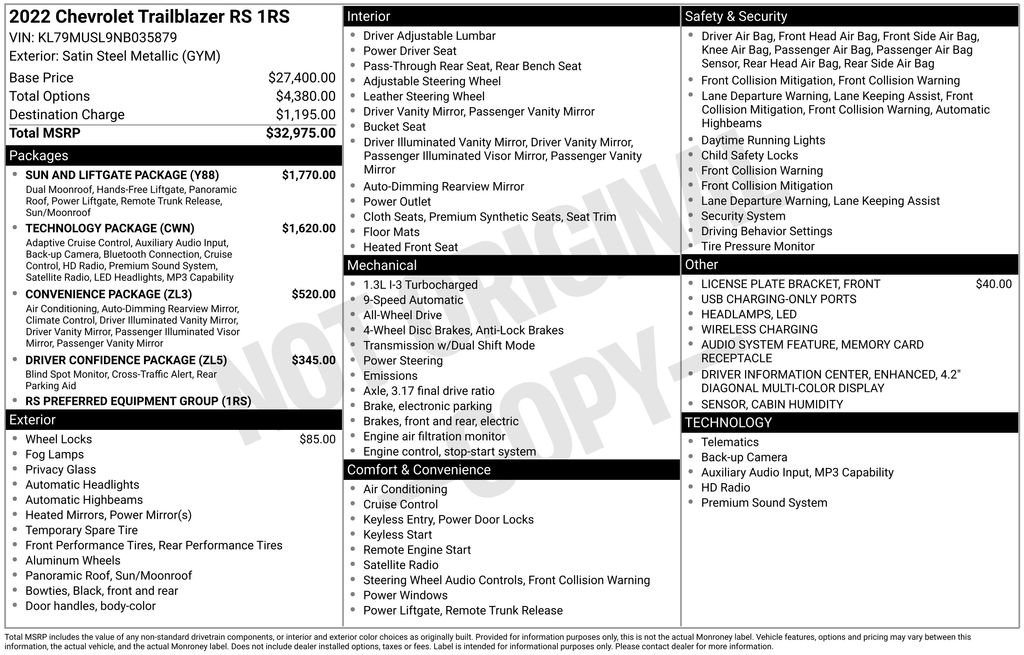 Used 2022 Chevrolet TrailBlazer RS w/ Sun and Liftgate Package image 45