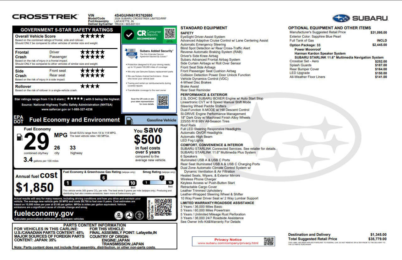Used 2024 Subaru Crosstrek 2.5i Limited AWD/4WD image 4