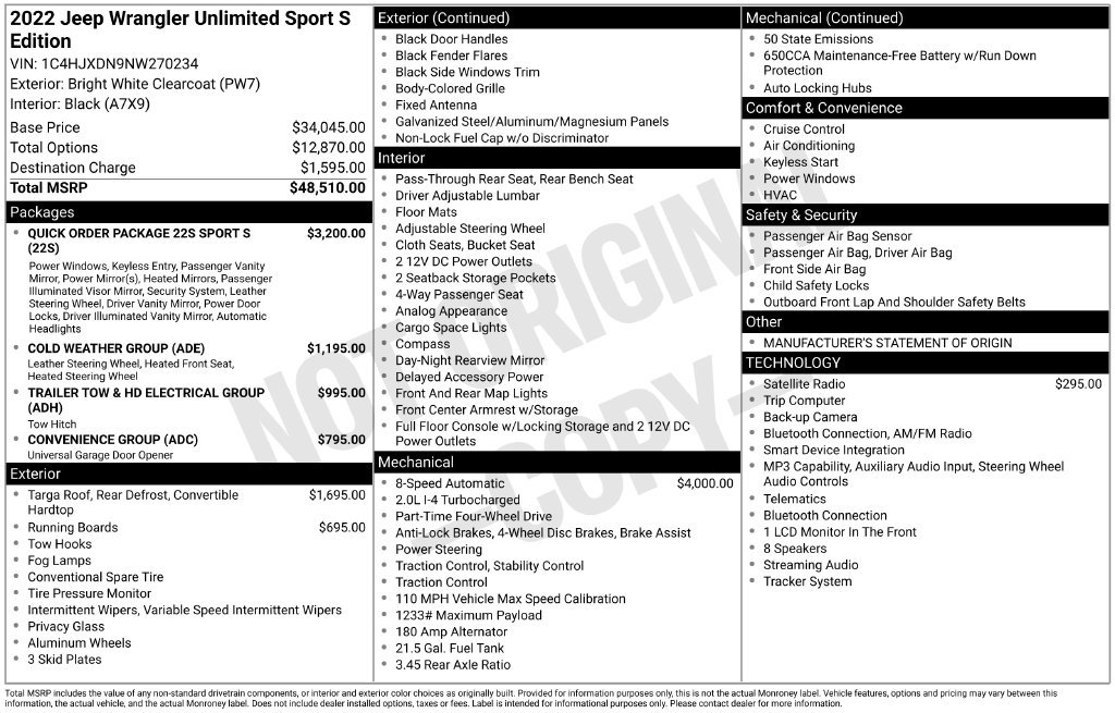 Used 2022 Jeep Wrangler Unlimited Sport AWD/4WD image 2