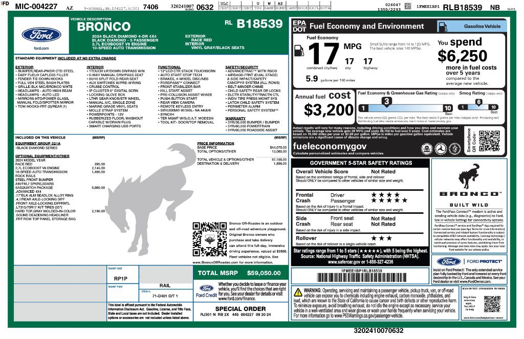 Used 2024 Ford Bronco Black Diamond w/ Sasquatch Package AWD/4WD image 2