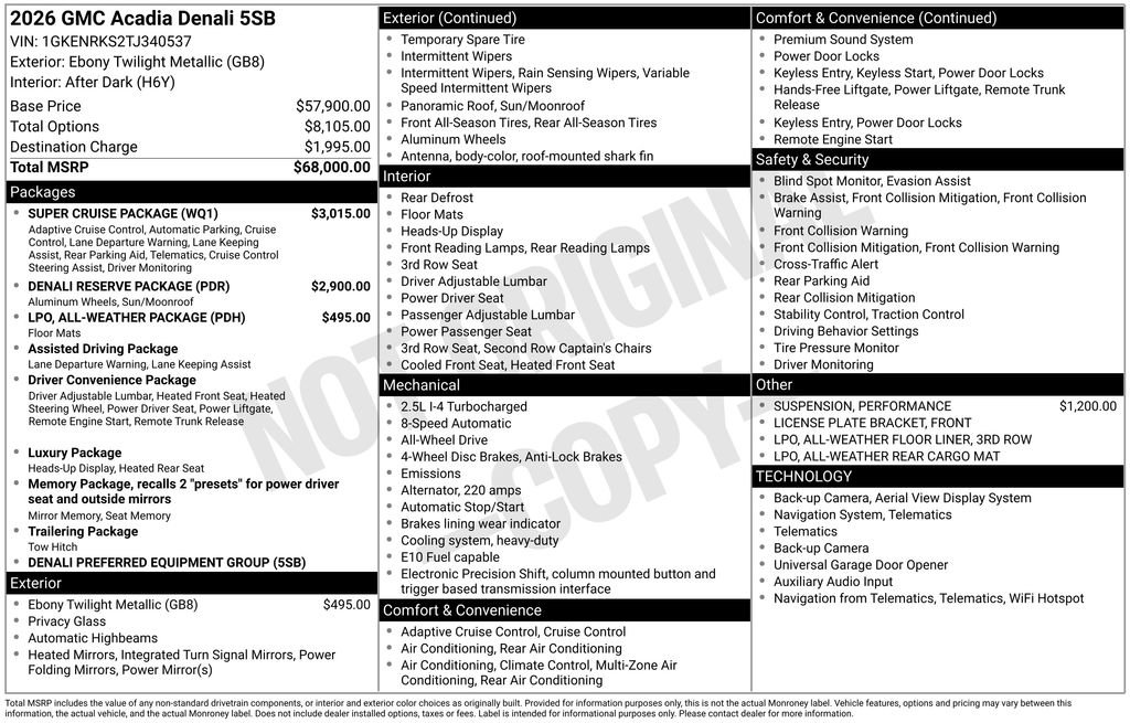 New 2026 GMC Acadia Denali w/ Super Cruise Package AWD/4WD image 4