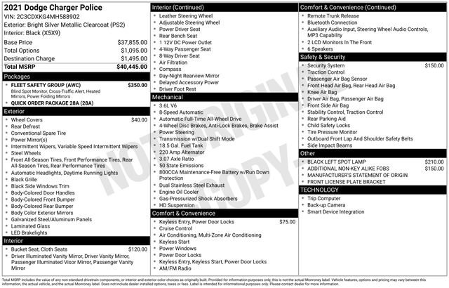 Used 2021 Dodge Charger Police w/ Fleet Safety Group AWD/4WD image 15