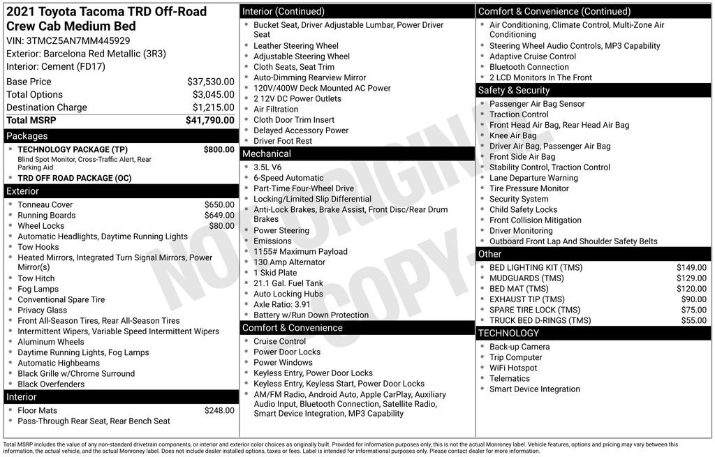 Used 2021 Toyota Tacoma TRD Off-Road w/ Technology Package AWD/4WD image 12