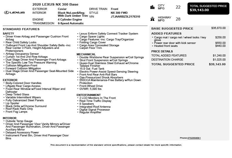 Used 2020 Lexus NX 300 FWD w/ Accessory Package image 3