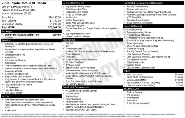 Used 2023 Toyota Corolla SE w/ Carpet Mat Package (TMS) FWD image 12