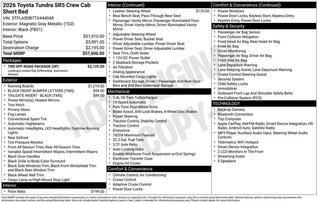 New 2026 Toyota Tundra SR5 w/ TRD Off-Road Package AWD/4WD image 7