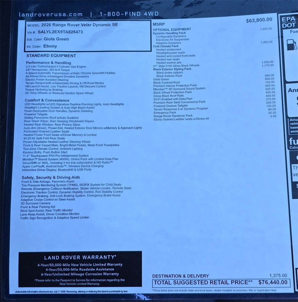 New 2026 Land Rover Range Rover Velar Dynamic SE image 33