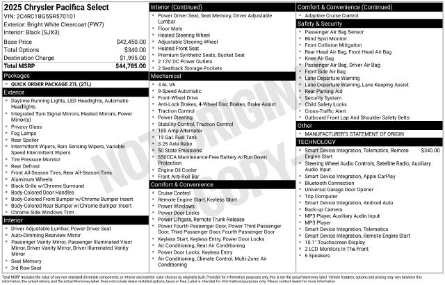 Used 2025 Chrysler Pacifica Select FWD image 7
