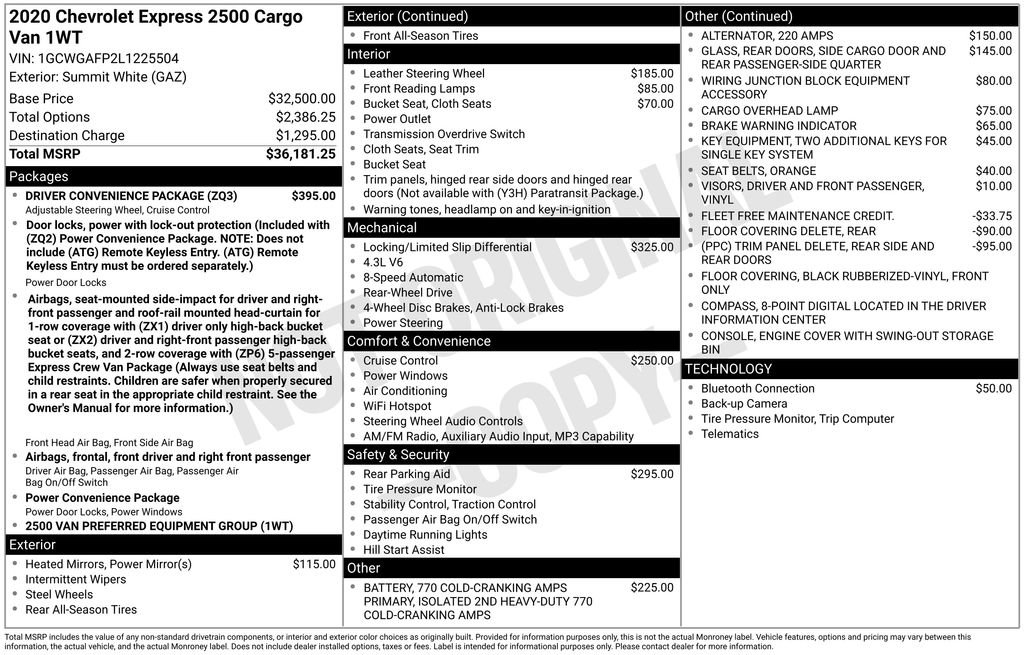 Used 2020 Chevrolet Express 2500 w/ Driver Convenience Package RWD image 42