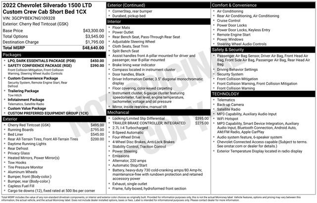 Used 2022 Chevrolet Silverado 1500 Custom w/ LPO, Dark Essentials Package AWD/4WD image 10