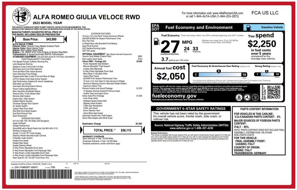 Used 2023 Alfa Romeo Giulia Veloce RWD image 4