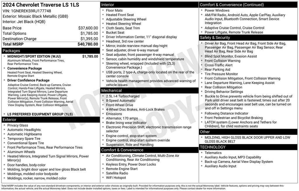 Used 2024 Chevrolet Traverse LS w/ Midnight/Sport Edition FWD image 6