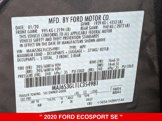 Used 2020 Ford EcoSport SE AWD/4WD image 39