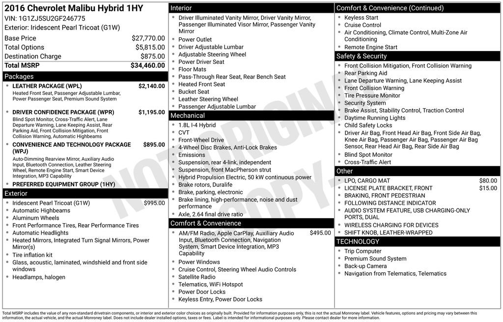 Used 2016 Chevrolet Malibu Hybrid w/ Leather Package FWD image 6