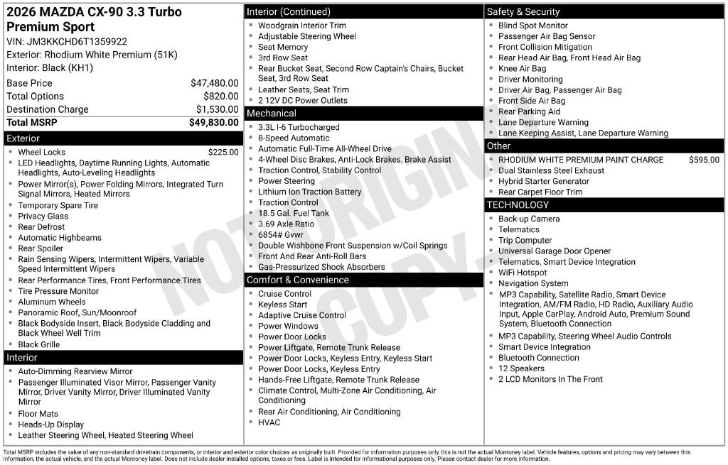 Certified 2026 MAZDA CX-90 3.3 Turbo w/ Premium Sport Pkg AWD/4WD image 10