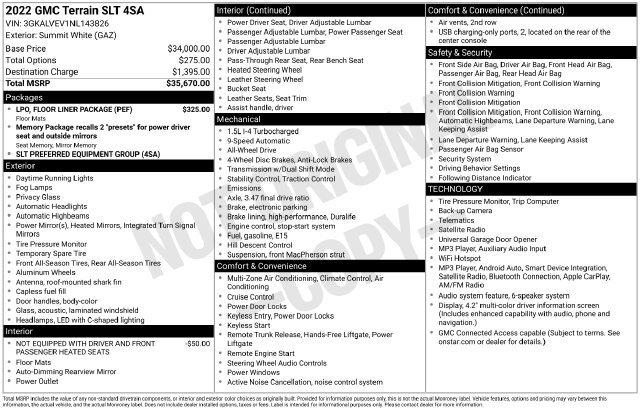 Used 2022 GMC Terrain SLT w/ LPO, Floor Liner Package AWD/4WD image 24